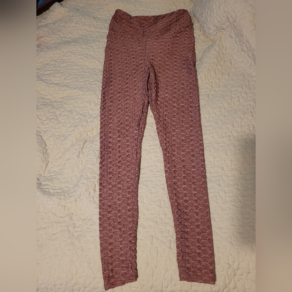 Rue21 Women's Maroon Honeycomb Cinched Textured Leggings Size Medium